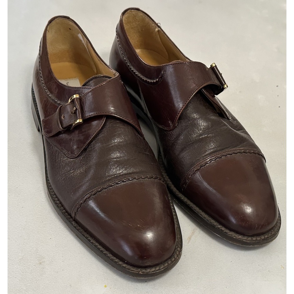 Mezlan Strap Leather Dress Shoes Men's Size 8 Made in Spain Chocolate Brown‎